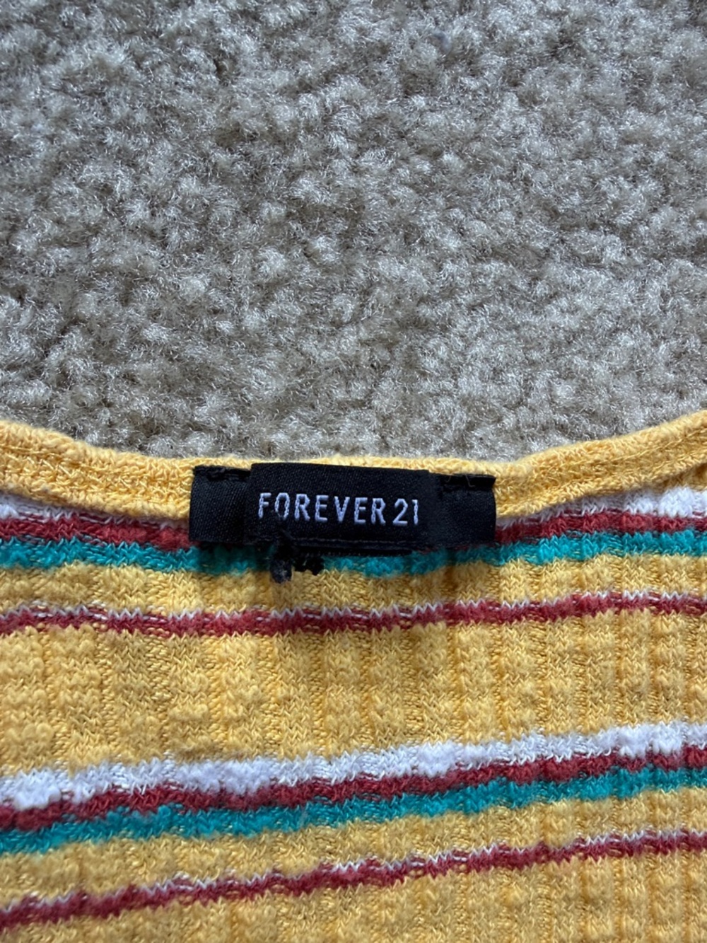 Y2K Forever 21 Yellow Multicolor Striped Button Crop Tank - Picture 2 of 3